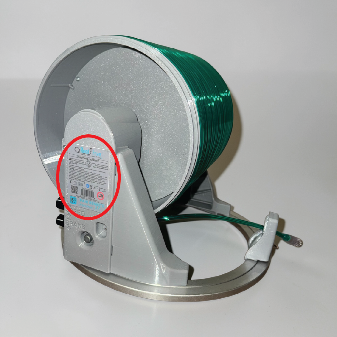 Example showing where to find the serial number on the Reel Free unit.