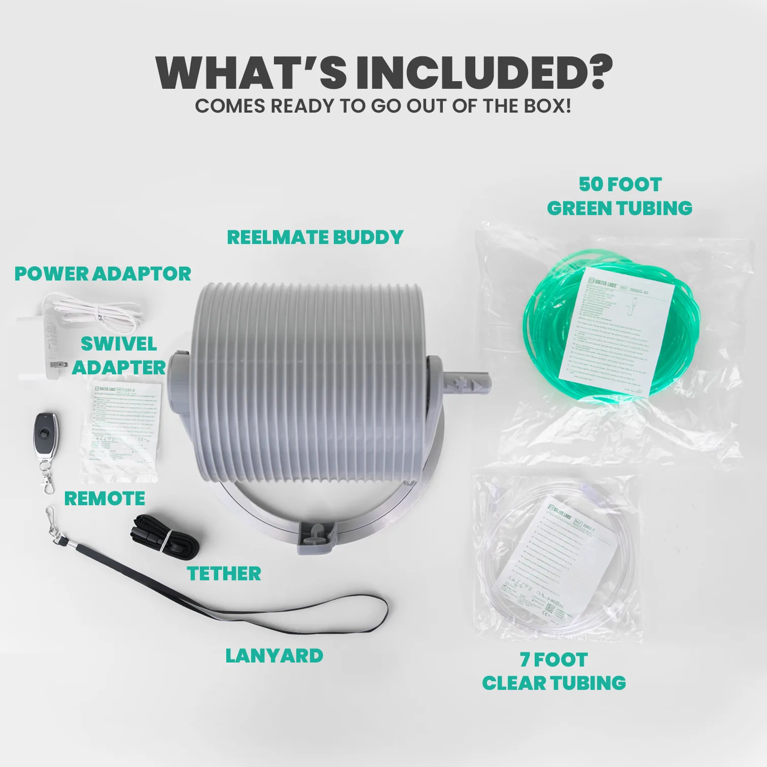 Oxygen tubing reel and accessories for a cleaner home oxygen setup