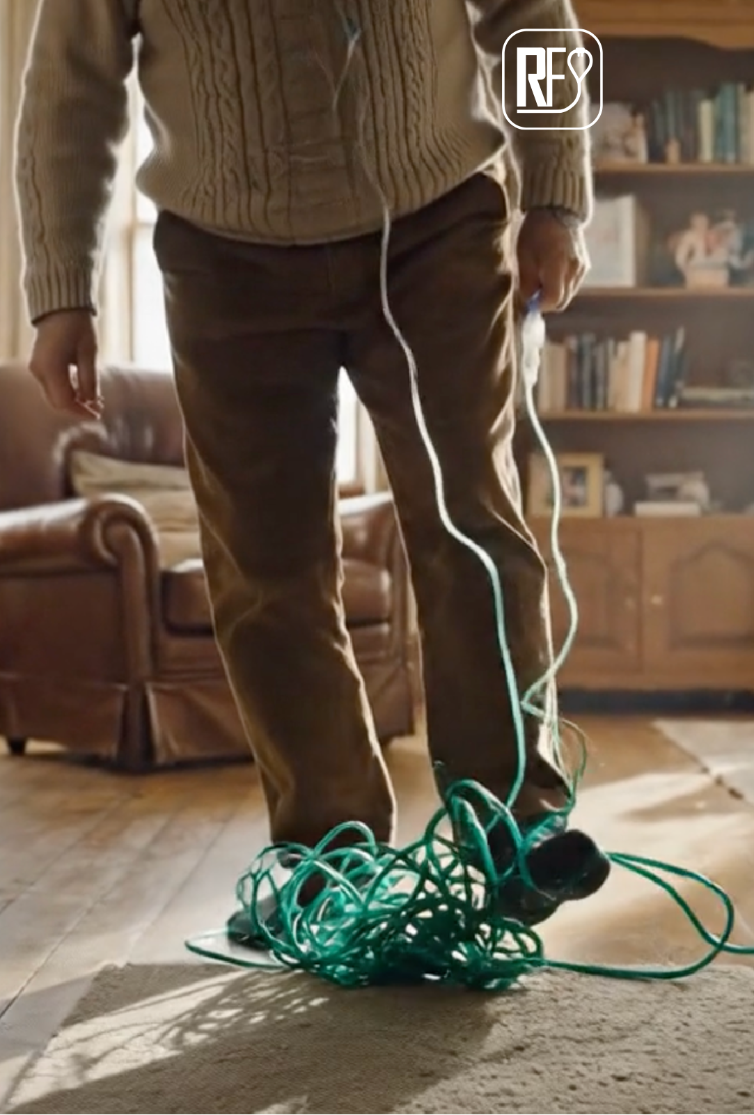 Oxygen tubing running across a room path