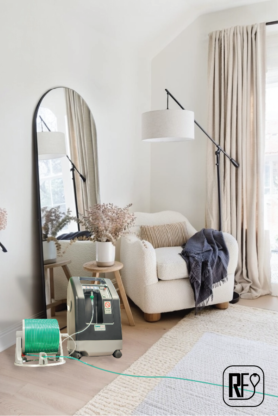 Caregiver helping maintain an organized oxygen tubing setup